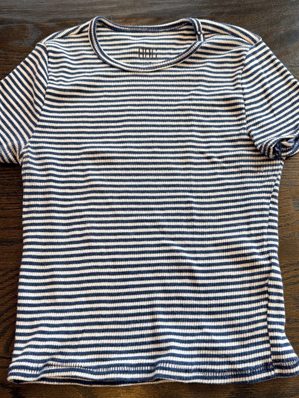 BDG Navy and White Ribbed Stripe Short Sleeve Tee